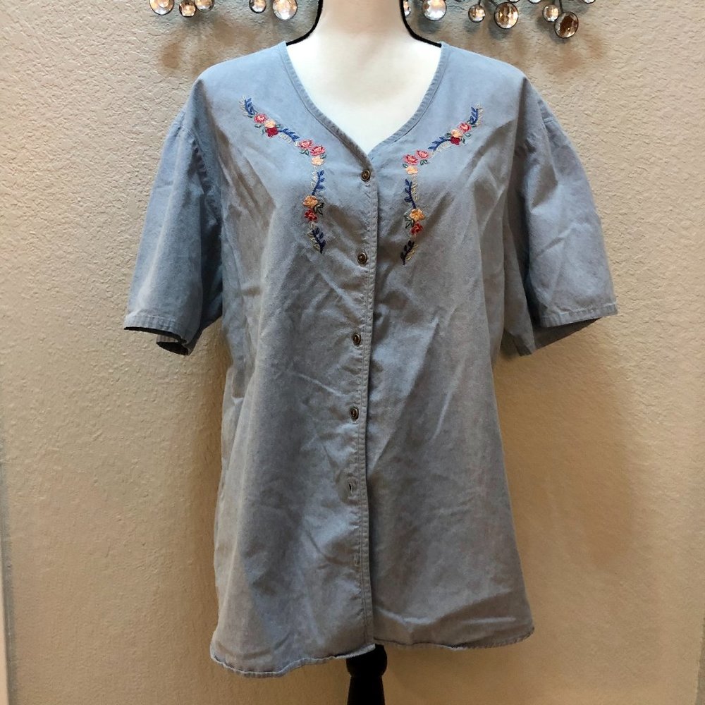 Casual 90s Light‎ Denim Button Down Blouse - Size Women's 2X